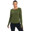 image:imageICTIVE Womens Long Sleeve Shirt Workout Running Athletic Yoga Gym Hiking Activewear Muscle Tops with Thumb HoleAmy Green