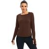 image:imageICTIVE Womens Long Sleeve Shirt Workout Running Athletic Yoga Gym Hiking Activewear Muscle Tops with Thumb HoleCoffee