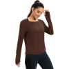 image:imageICTIVE Womens Long Sleeve Shirt Workout Running Athletic Yoga Gym Hiking Activewear Muscle Tops with Thumb HoleCoffee
