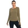 image:imageICTIVE Womens Long Sleeve Shirt Workout Running Athletic Yoga Gym Hiking Activewear Muscle Tops with Thumb HoleDark Brown