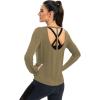 image:imageICTIVE Womens Long Sleeve Shirt Workout Running Athletic Yoga Gym Hiking Activewear Muscle Tops with Thumb HoleDark Brown