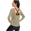image:imageICTIVE Womens Long Sleeve Shirt Workout Running Athletic Yoga Gym Hiking Activewear Muscle Tops with Thumb HoleLight Brown