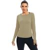 image:imageICTIVE Womens Long Sleeve Shirt Workout Running Athletic Yoga Gym Hiking Activewear Muscle Tops with Thumb HoleLight Brown