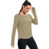 image:imageICTIVE Womens Long Sleeve Shirt Workout Running Athletic Yoga Gym Hiking Activewear Muscle Tops with Thumb HoleLight Brown