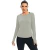 image:imageICTIVE Womens Long Sleeve Shirt Workout Running Athletic Yoga Gym Hiking Activewear Muscle Tops with Thumb HoleLight Gray