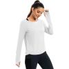 image:imageICTIVE Womens Long Sleeve Shirt Workout Running Athletic Yoga Gym Hiking Activewear Muscle Tops with Thumb HoleWhite