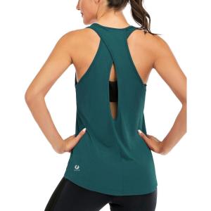 image:imageICTIVE Womens Cross Backless Workout Tops for Women Racerback Tank Tops Open Back Running Muscle Tank Yoga ShirtsDark Green