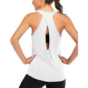 image:imageICTIVE Womens Cross Backless Workout Tops for Women Racerback Tank Tops Open Back Running Muscle Tank Yoga ShirtsWhite