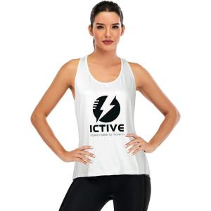 image:imageICTIVE Womens Cross Backless Workout Tops for Women Racerback Tank Tops Open Back Running Muscle Tank Yoga ShirtsWhite Logo