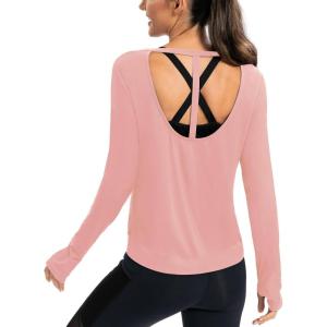image:imageICTIVE Womens Long Sleeve Shirt Workout Running Athletic Yoga Gym Hiking Activewear Muscle Tops with Thumb HolePink