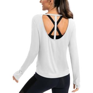 image:imageICTIVE Womens Long Sleeve Shirt Workout Running Athletic Yoga Gym Hiking Activewear Muscle Tops with Thumb HoleWhite