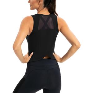 image:imageICTIVE Workout Crop Tops for Women Yoga Cross Sleeveless Gym Mesh Back Running Tank Muscle ShirtsBlack