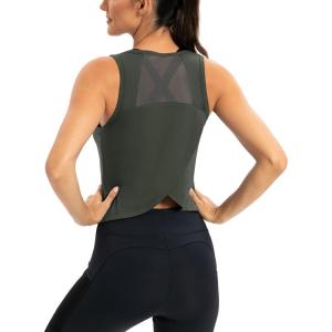 image:imageICTIVE Workout Crop Tops for Women Yoga Cross Sleeveless Gym Mesh Back Running Tank Muscle ShirtsDark Gray
