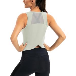 image:imageICTIVE Workout Crop Tops for Women Yoga Cross Sleeveless Gym Mesh Back Running Tank Muscle ShirtsLight Gray