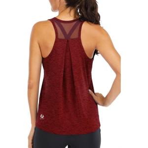 image:imageICTIVE Workout Tops for Women Loose Fit Racerback Mesh Backless Muscle Tank Running ShirtsBurgundy