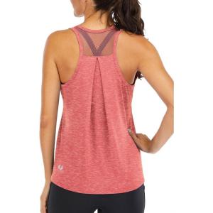image:imageICTIVE Workout Tops for Women Loose Fit Racerback Mesh Backless Muscle Tank Running ShirtsCoral
