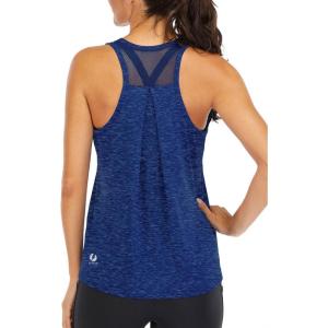 image:imageICTIVE Workout Tops for Women Loose Fit Racerback Mesh Backless Muscle Tank Running ShirtsDark Blue