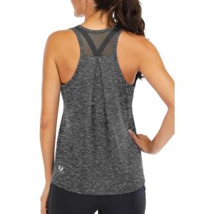 image:imageICTIVE Workout Tops for Women Loose Fit Racerback Mesh Backless Muscle Tank Running ShirtsDark Gray