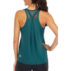 image:imageICTIVE Workout Tops for Women Loose Fit Racerback Mesh Backless Muscle Tank Running ShirtsDark Green