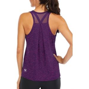 image:imageICTIVE Workout Tops for Women Loose Fit Racerback Mesh Backless Muscle Tank Running ShirtsDark Purple