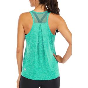image:imageICTIVE Workout Tops for Women Loose Fit Racerback Mesh Backless Muscle Tank Running ShirtsLightgreen