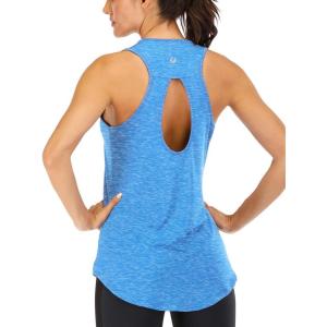 image:imageICTIVE Yoga Tops for Women Loose Fit Workout Tank Tops for Women Backless Sleeveless Keyhole Open Back Muscle TankLight Blue
