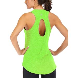 image:imageICTIVE Yoga Tops for Women Loose Fit Workout Tank Tops for Women Backless Sleeveless Keyhole Open Back Muscle TankNeon Green