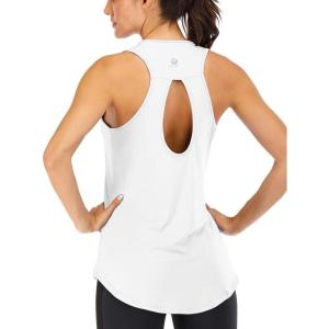 image:imageICTIVE Yoga Tops for Women Loose Fit Workout Tank Tops for Women Backless Sleeveless Keyhole Open Back Muscle TankWhite