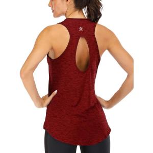 image:imageICTIVE Yoga Tops for Women Loose Fit Workout Tank Tops for Women Backless Sleeveless Keyhole Open Back Muscle TankWine Red