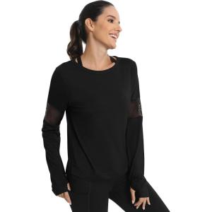 image:imageICTIVE Long Sleeve Workout Shirts for Women Loose Fit Workout Tops Running Shirts with Thumb HoleBlack