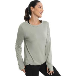 image:imageICTIVE Long Sleeve Workout Shirts for Women Loose Fit Workout Tops Running Shirts with Thumb HoleGray
