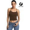 image:imageFihapyli ICTIVE Womens Longline Sports Bra Camisole Adjustable Spaghetti Strap Padded Backless Workout Yoga BraCoffee