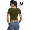 image:imageICTIVE Womens Short Sleeve T Shirts Casual Summer Basic Scoop Neck Slim Fit Work TopsArmy Green