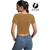 image:imageICTIVE Womens Short Sleeve T Shirts Casual Summer Basic Scoop Neck Slim Fit Work TopsKhaki