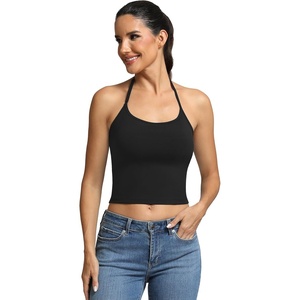 image:imageFihapyli ICTIVE Sports Bras for Women Halter Neck Spaghetti Strap Padded Backless Workout Yoga Running BraBlack