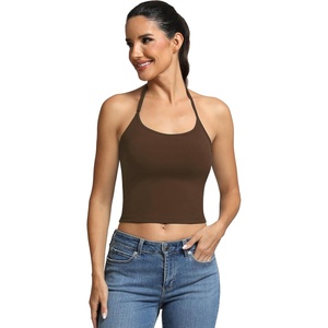 image:imageFihapyli ICTIVE Sports Bras for Women Halter Neck Spaghetti Strap Padded Backless Workout Yoga Running BraCoffee