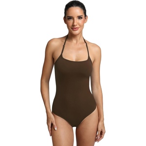 image:imageFihapyli ICTIVE Women Sexy Halter Neck One Piece Thong Adjustable Strap Sleeveless Cami Bodysuit TopCoffee