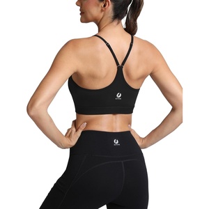 image:imageFihapyli ICTIVE Womens Y Back Racerback Sports Bra Adjustable Spaghetti Straps Scoop Neck Padded Workout Yoga BraBlack