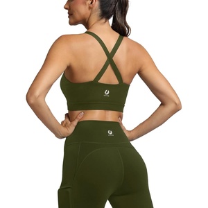 image:imageICTIVE Strappy Sports Bras for Women Criss Cross Back Racerback High Impact Padded Yoga Bras Workout Clothes for WomenArmy Green