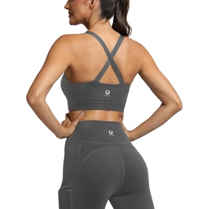 image:imageICTIVE Strappy Sports Bras for Women Criss Cross Back Racerback High Impact Padded Yoga Bras Workout Clothes for WomenDark Gray