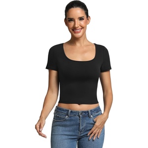 image:imageICTIVE Womens Short Sleeve T Shirts Casual Summer Basic Scoop Neck Slim Fit Work TopsBlack
