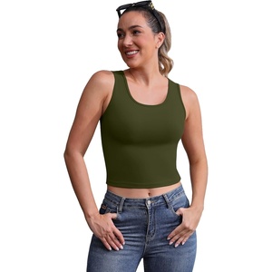 image:imageICTIVE Womens Sleeveless Racerback Tank Top Crew Neck Slim Fit Workout Casual Basic Cami ShirtsArmygreen
