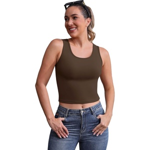 image:imageICTIVE Womens Sleeveless Racerback Tank Top Crew Neck Slim Fit Workout Casual Basic Cami ShirtsCoffee