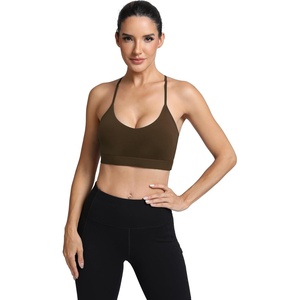 image:imageICTIVE Womens Sports Bra Camisole Adjustable Spaghetti Strap Padded Wireless Workout Yoga Crop TopCoffee